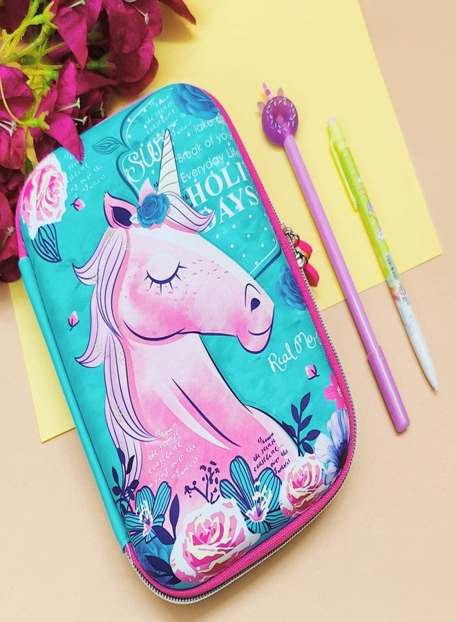 Tera13 TERA 13 Pencil Case for Kids (Pack of 3 Items) Unicorn Theme Pencil Pouch for Girls, Hardcase Bag Pouch, Hardtop, Stationary Pouch, Pen for Stationary Items, Birthday Return Gifts for Kids & Girls - Image 1